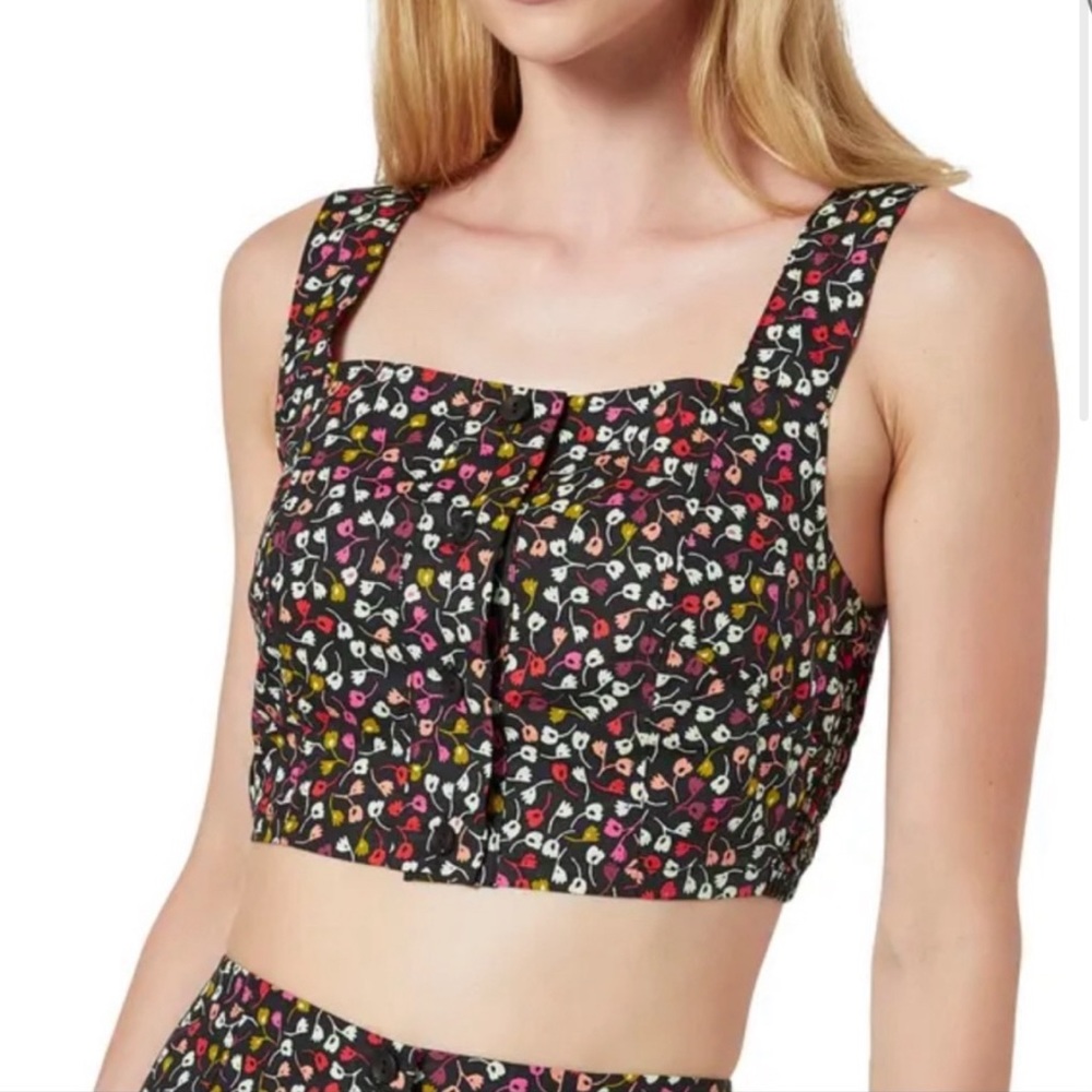 JOIE Bronsonna Floral Square Neck Crop Top Color Cavier Multi NWT